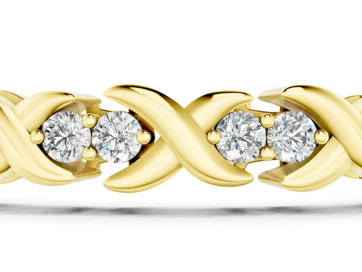 Round Diamond Tennis Bracelet with X-Link Band and Prong Setting Yellow gold