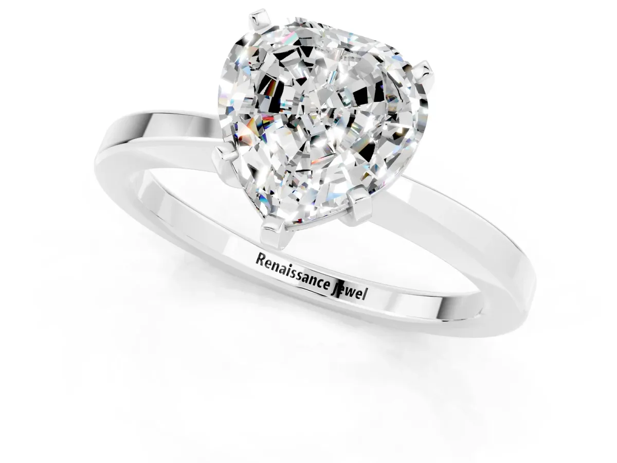 Heart Cut Moissanite Solitaire Engagement Ring with Classic Band and Four-Prong Setting White gold