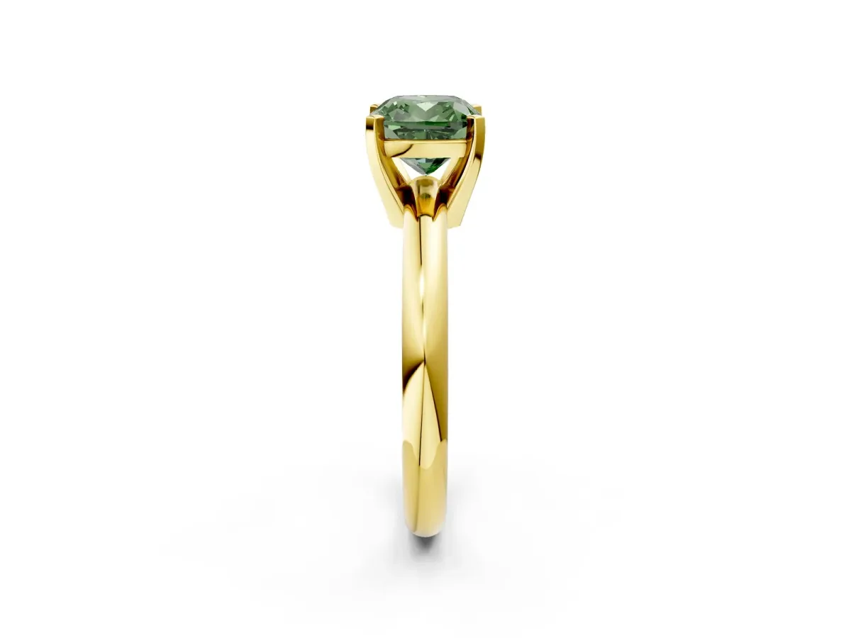 Fancy Green Cushion Cut Diamond Solitaire Engagement Ring with Round Band and Four-Prong Setting Yellow gold