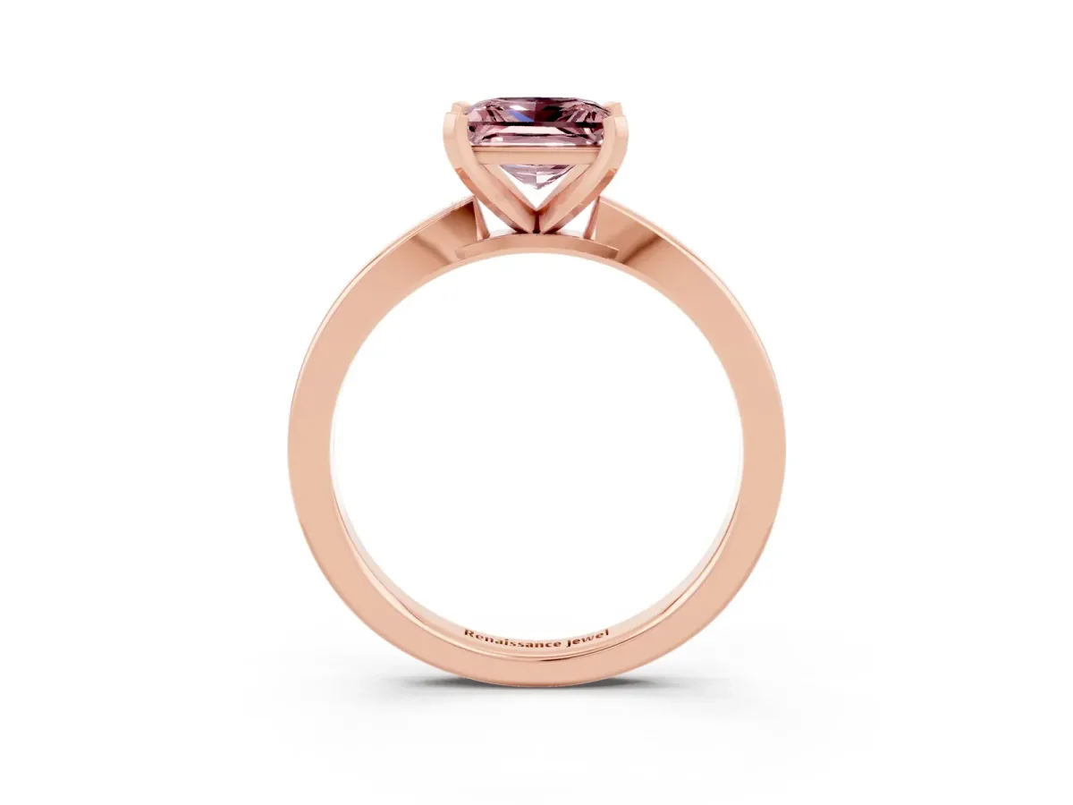 Princess Cut Morganite Solitaire Engagement Ring with Classic Band and Four-Prong Setting Rose gold