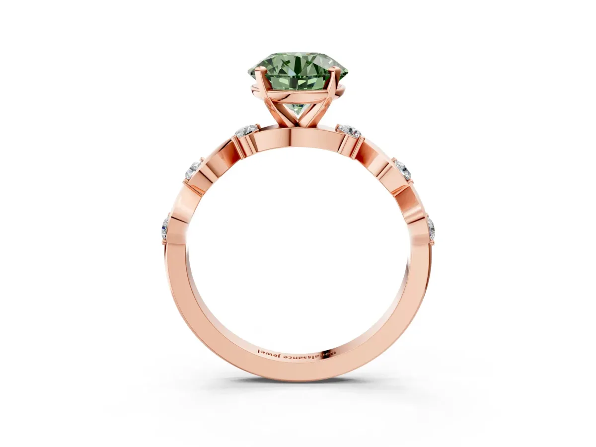 Fancy Green Asscher Cut Diamond Solitaire Twisted Band with Round Accents and Prong Setting Rose gold