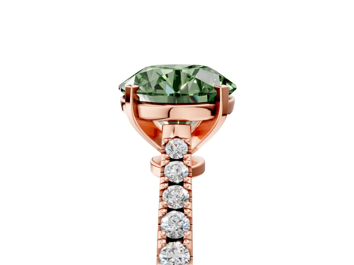 Fancy Green Asscher Cut Cut Solitaire Diamond Engagement Ring with Pave Band and Four-Prong Setting Rose gold