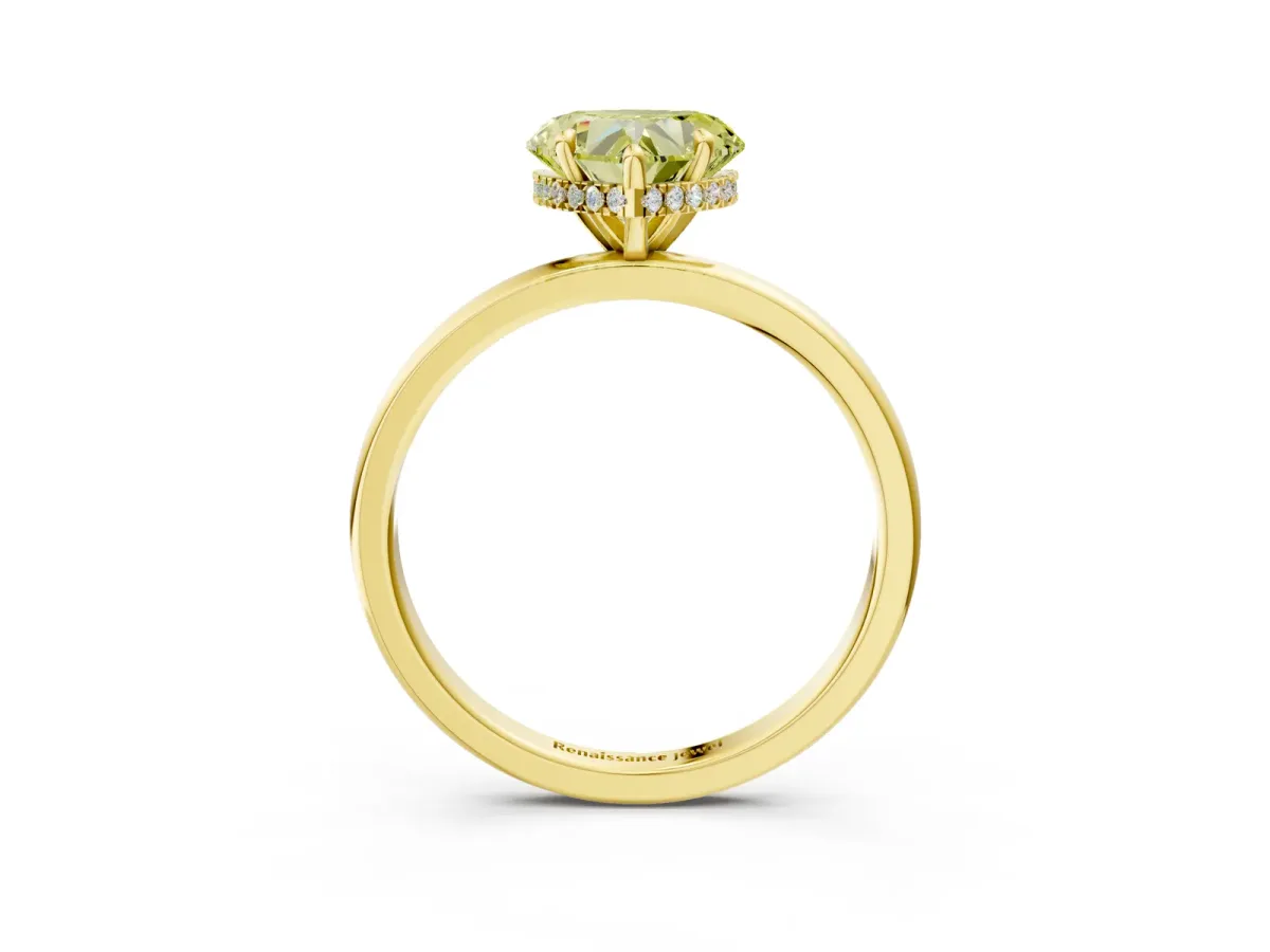 Fancy Yellow Heart Cut Solitaire Engagement Ring with Cathedral Band and Four-Prong Setting Yellow gold