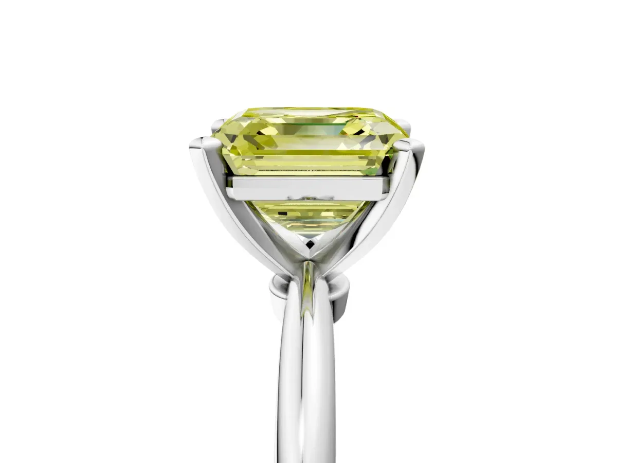 Fancy Yellow Asscher Cut Diamond Solitaire Ring with Six-Prong Setting and Classic Band Silver