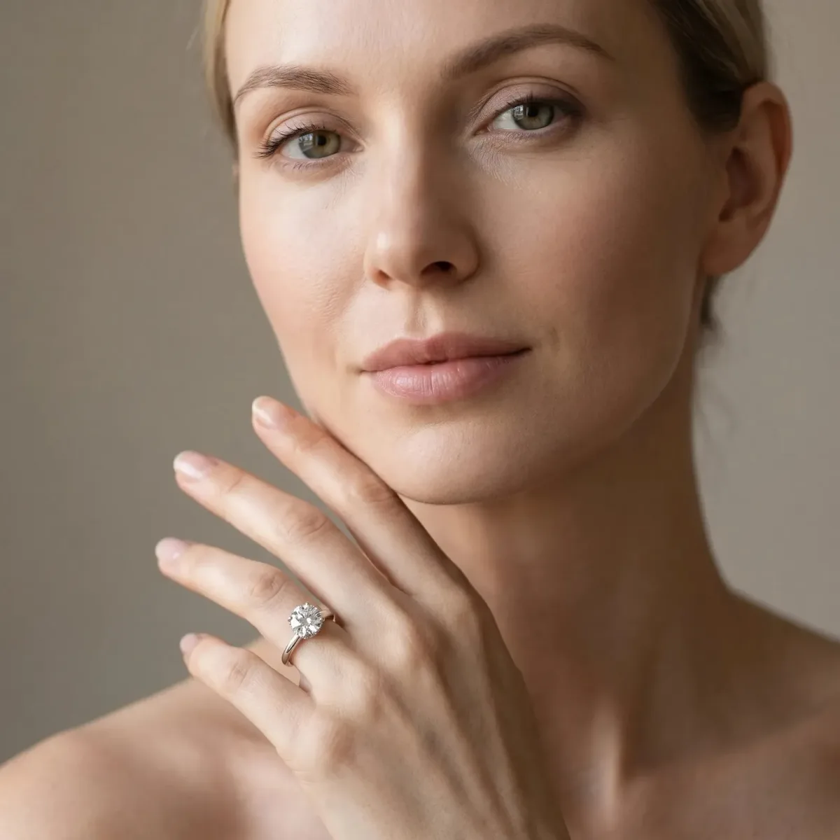 Round Cut Diamond Solitaire Ring with Classic Band and Four-Prong Setting Platinum