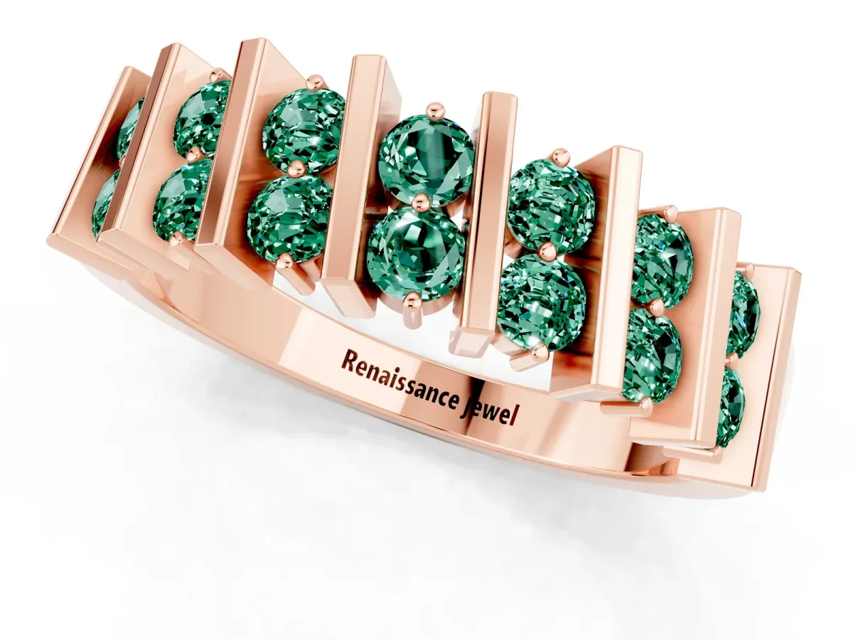 Channel Set Round Green Sapphire Anniversary Band with Vertical Prongs Rose gold