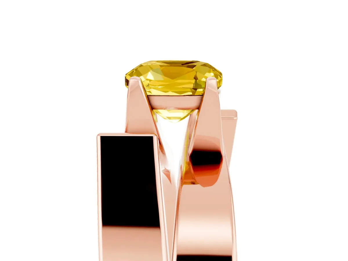 Modern Tension Set Cushion Cut Yellow Sapphire Solitaire Wide Band Ring Rose gold