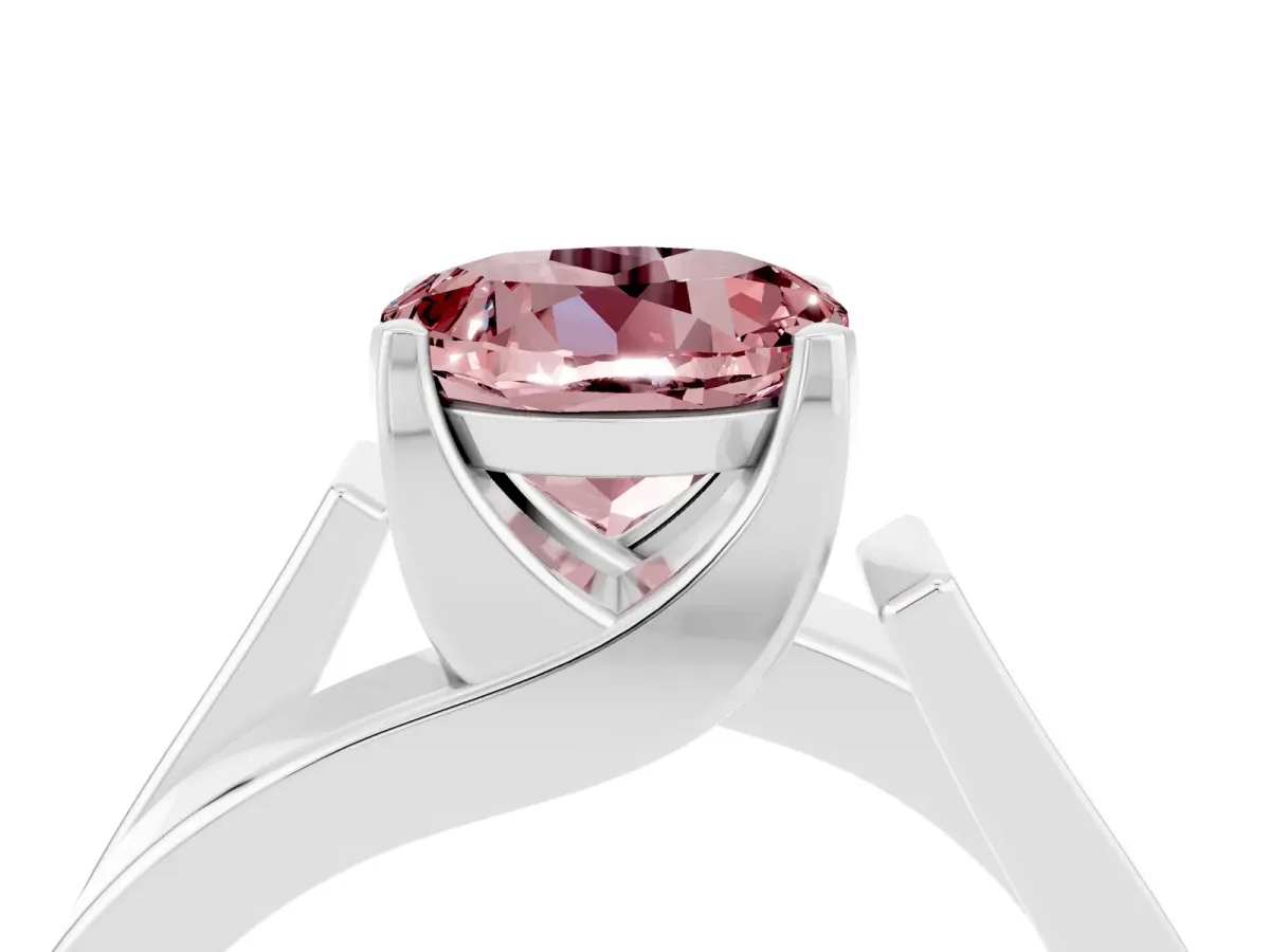 Modern Tension Set Round Cut Morganite Solitaire Wide Band Ring Silver