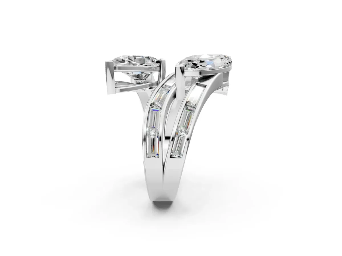 Marquise and Pear Diamond Toi Moi Ring with Baguette Diamond Accents White gold
