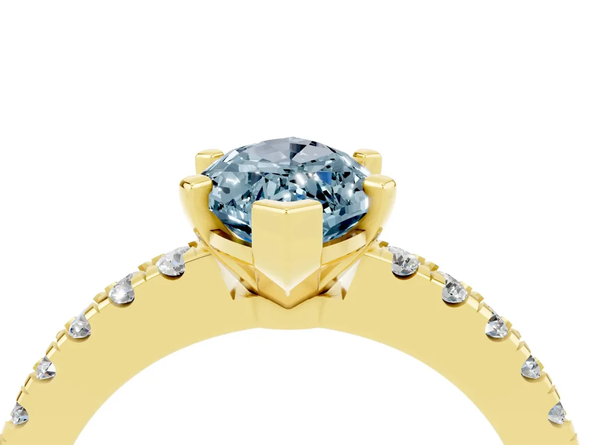 Marquise Cut Solitaire Aquamarine with Pavé Band and Four-Prong Setting Yellow gold