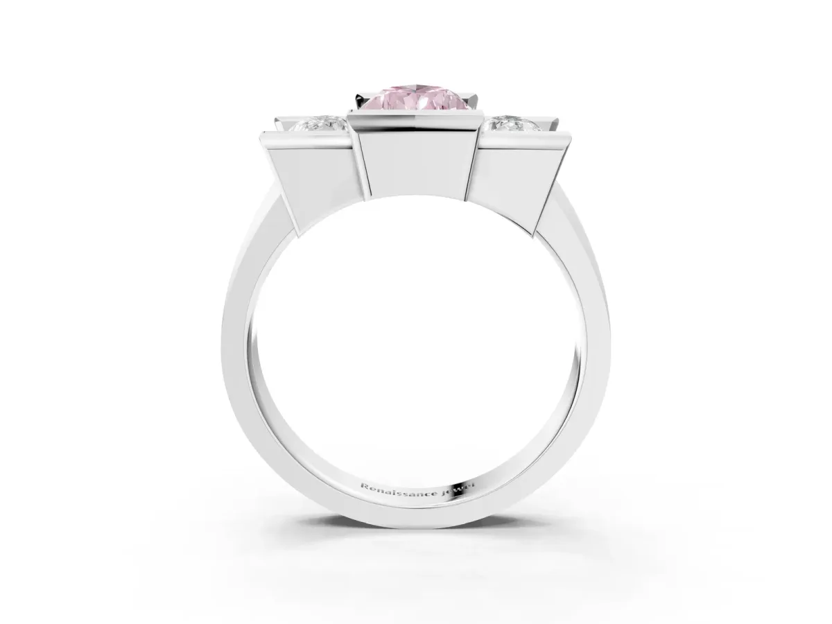 Fancy Pink Three Stone Pear Cut Cut Channel Set Diamond Ring Silver