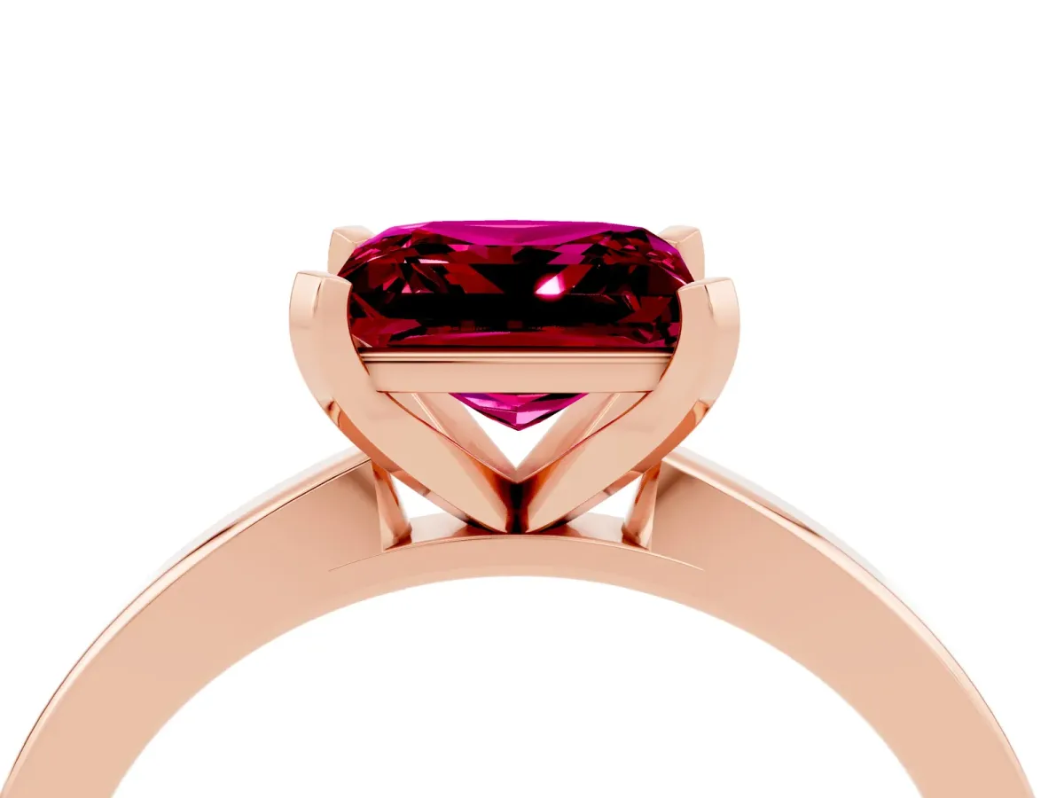 Princess Cut Garnet Solitaire Engagement Ring with Classic Band and Four-Prong Setting Rose gold