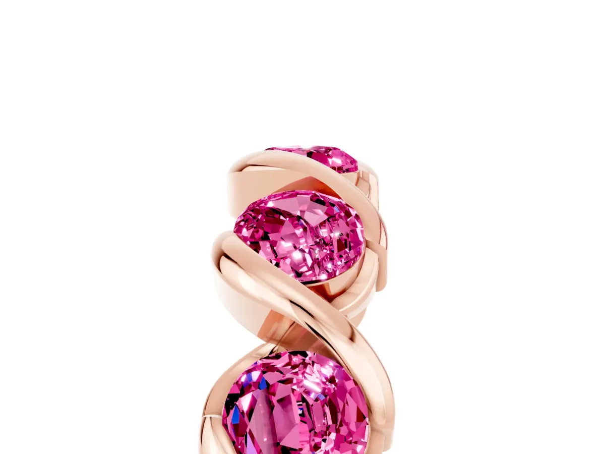 Round Pink Sapphire Wave Band with Channel Setting and Shared Prongs Rose gold