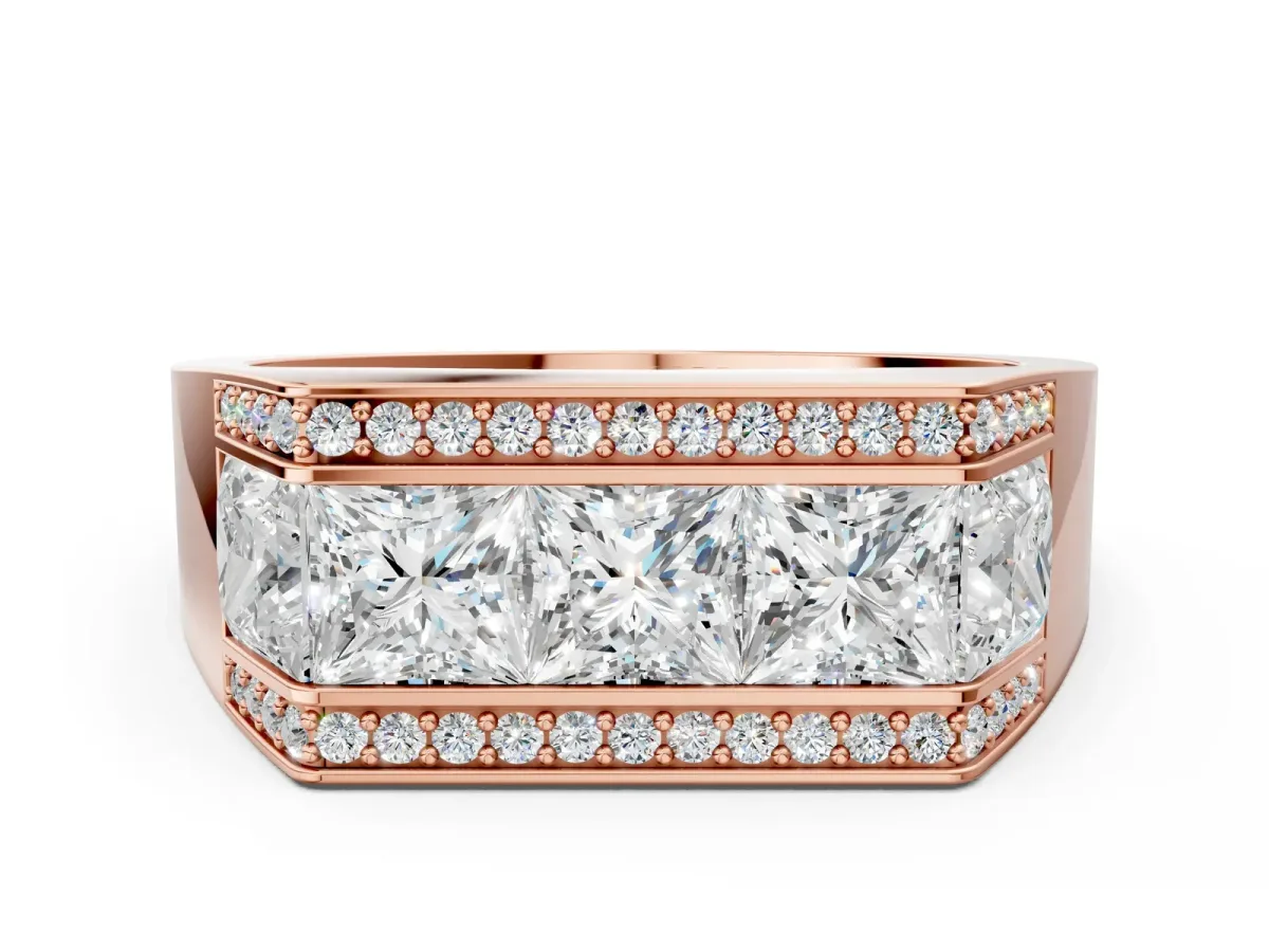 Princess and Round Diamond Channel Pavé Mens Band Rose gold