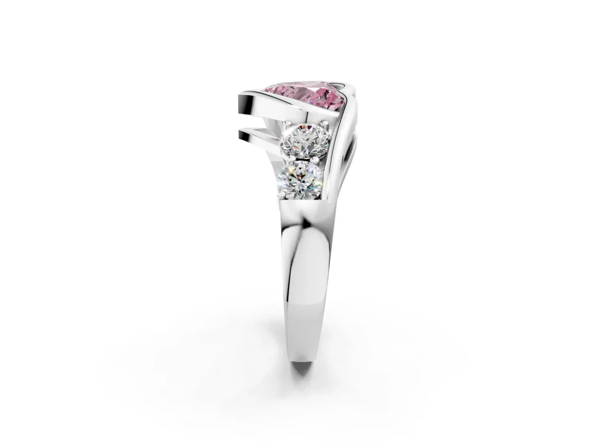 Fancy Pink Bezel Set Heart Cut Diamond Bypass Ring with Round Accents Silver