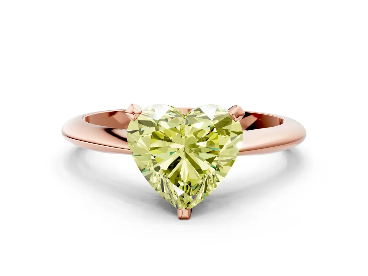 Fancy Yellow Heart Cut Diamond Solitaire Engagement Ring with Classic Band and Four-Prong Setting Rose gold