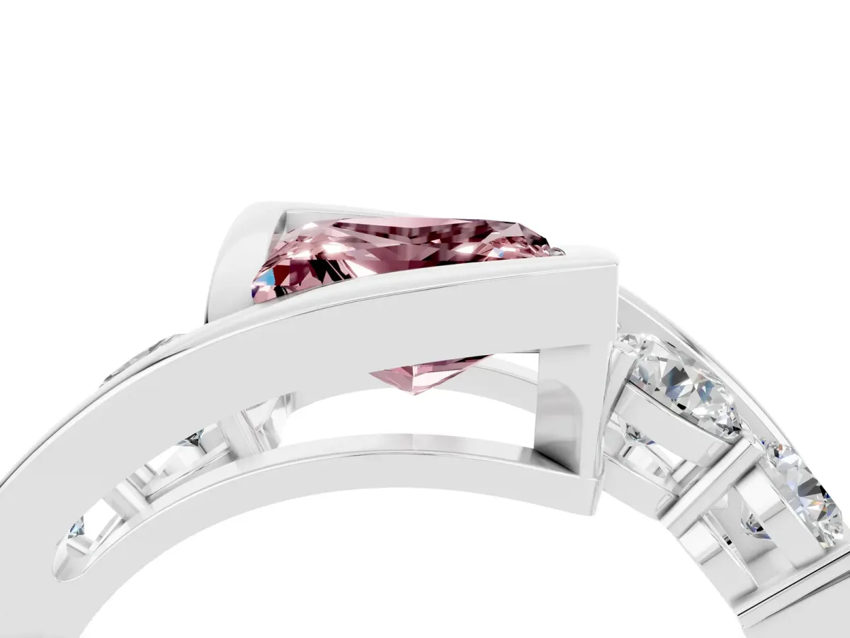 Bezel Set Princess Cut Morganite Bypass Ring with Round Accents Silver