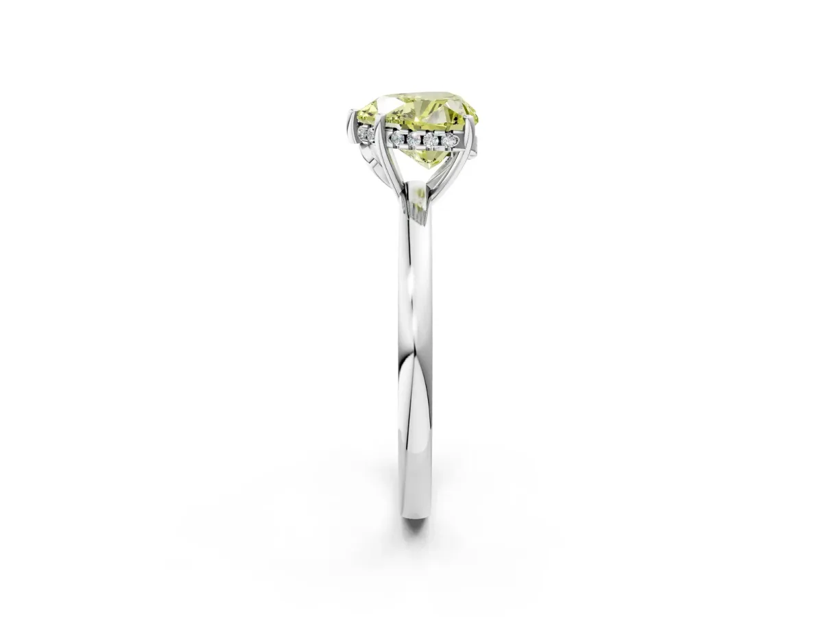 Fancy Yellow Heart Cut Solitaire Diamond Ring with Prong Setting and Plain Band Silver