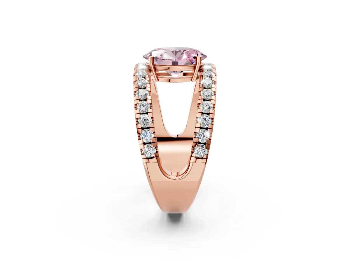 Fancy Pink Oval Cut Solitaire Split Shank Pave Diamond Ring Rose gold