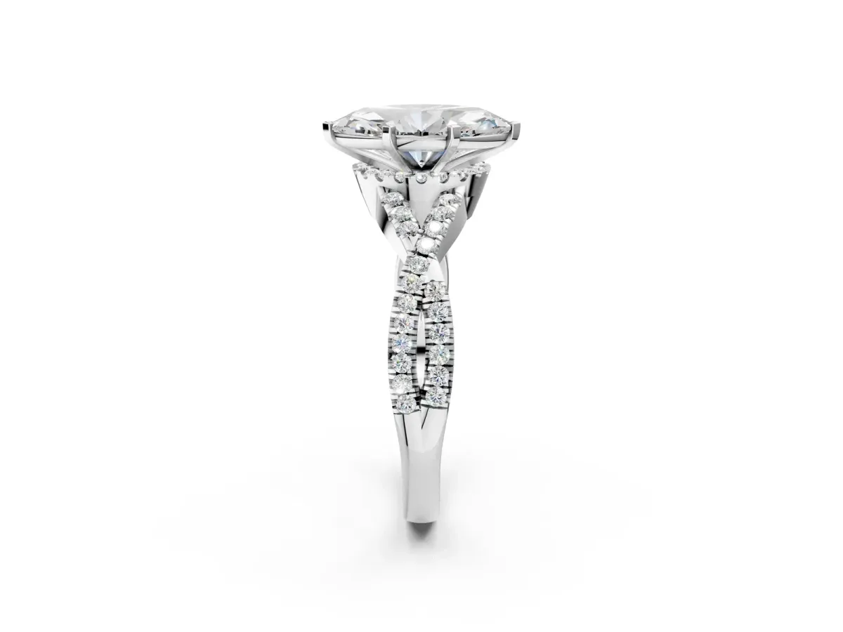 Heart Cut Diamond Moissanite Halo Twist Band Solitaire Prong Setting Ring White gold