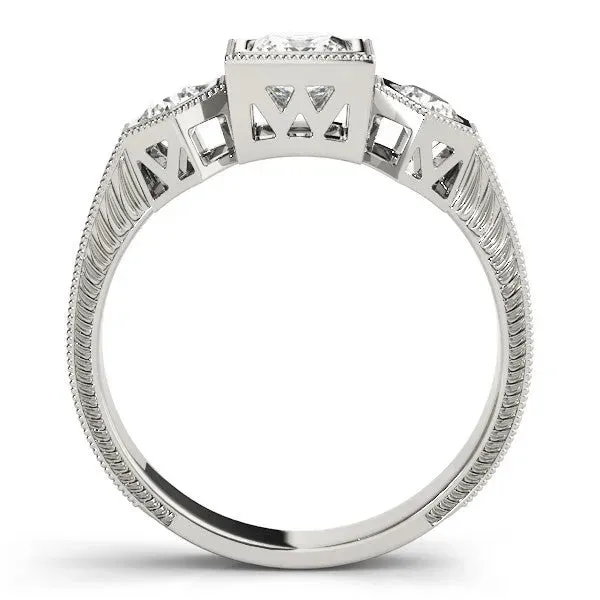 Bezel-Set Princess and Round Cut Milgrain Band Ring Silver