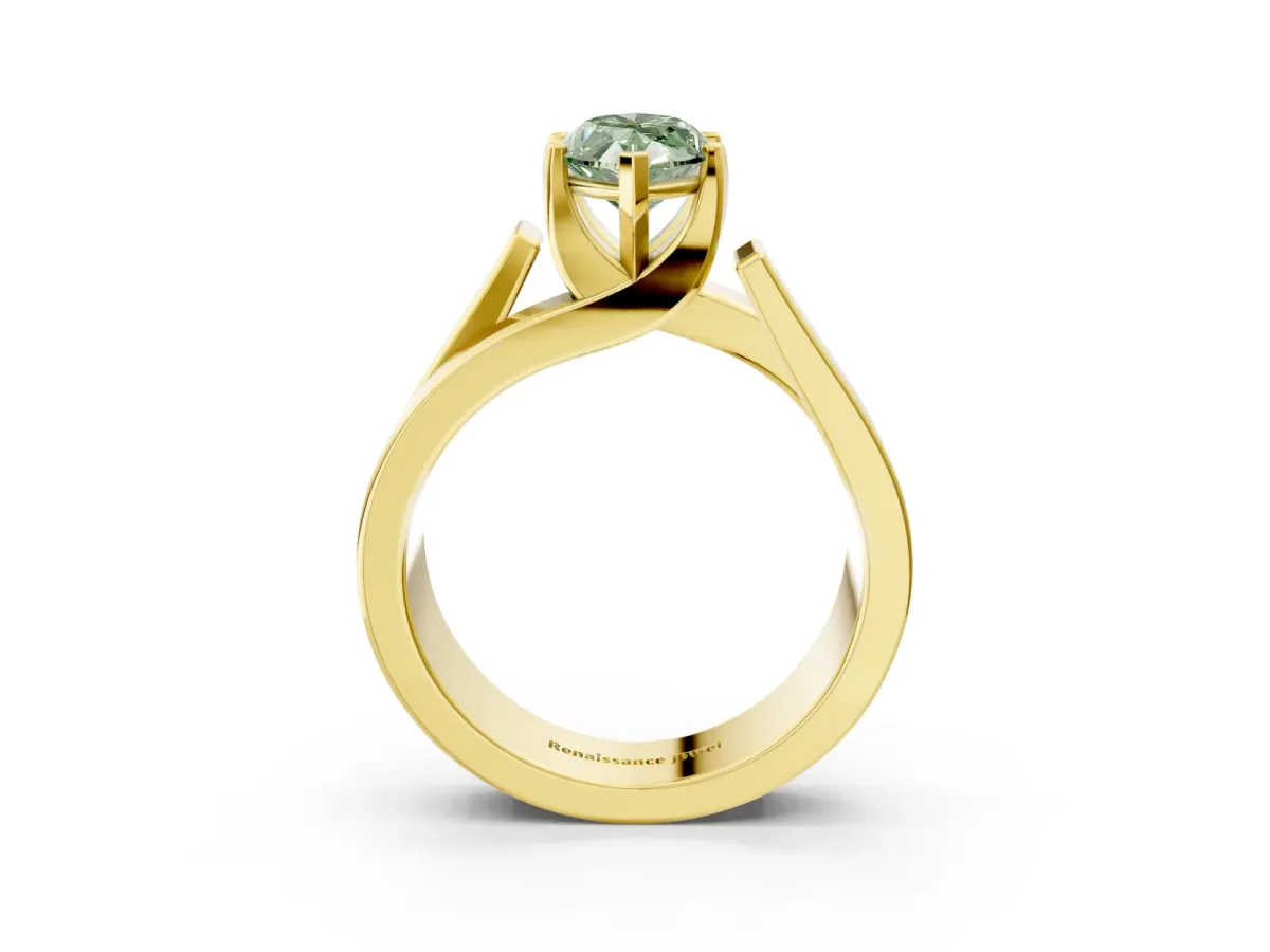 Fancy Green Modern Tension Set Marquise Cut Diamond Solitaire Wide Band Ring Yellow gold