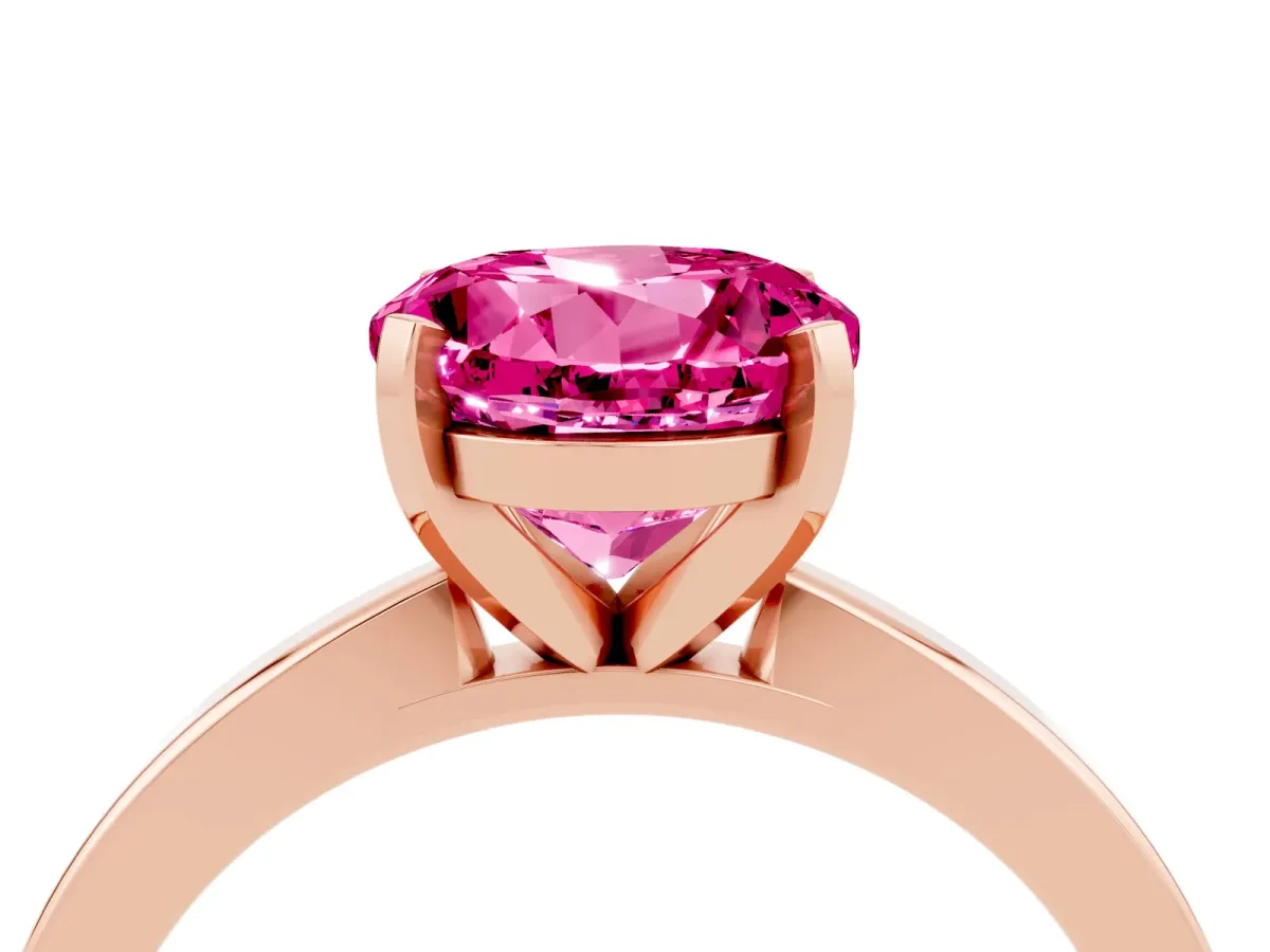 Round Cut Pink Sapphire Solitaire Engagement Ring with Classic Band and Four-Prong Setting Rose gold