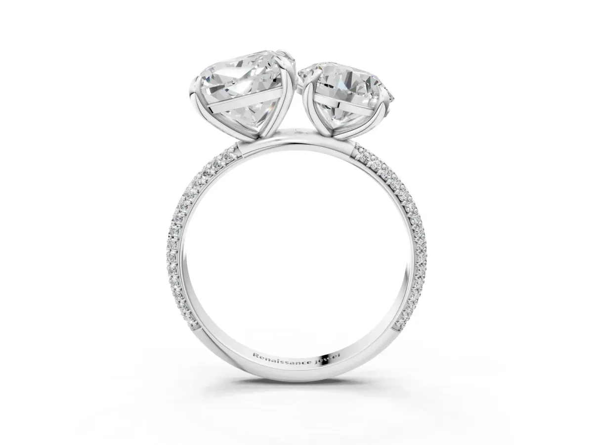 Round and Cushion Toi Moi Ring with Prong Setting and Micro Pave Band Silver