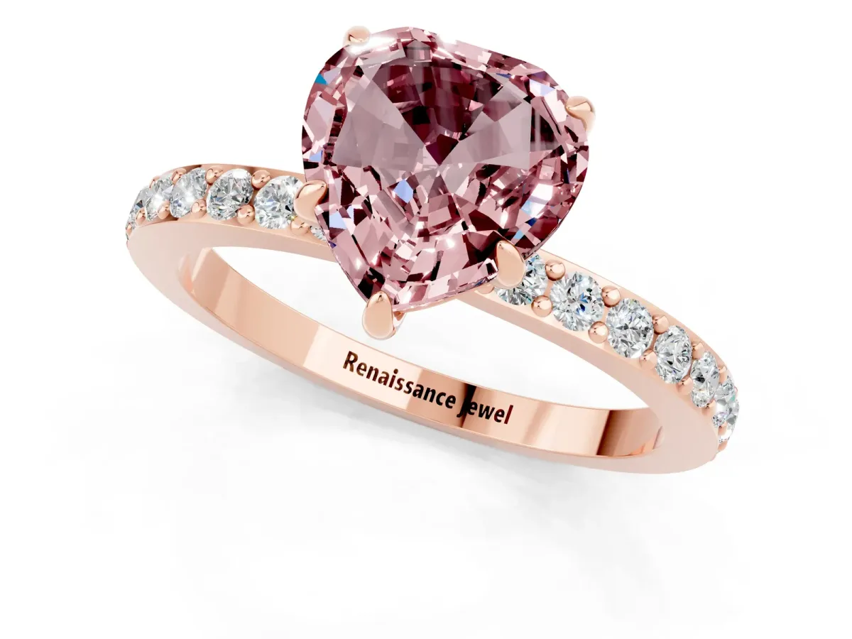 Heart Cut Morganite Solitaire Engagement Ring with Pavé Band and Four-Prong Setting Rose gold