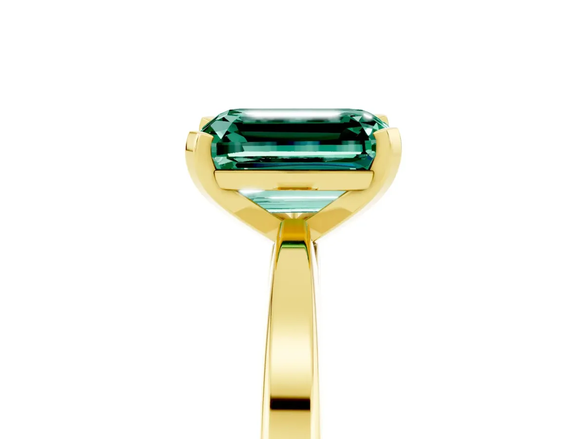 Emerald Cut Green Sapphire Solitaire Engagement Ring with Classic Band and Four-Prong Setting Yellow gold