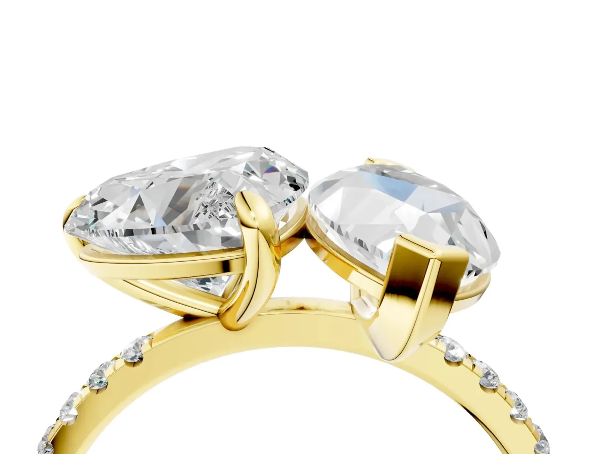Heart and Marquise Toi Moi Ring with Prong Setting and Pave Band Yellow gold