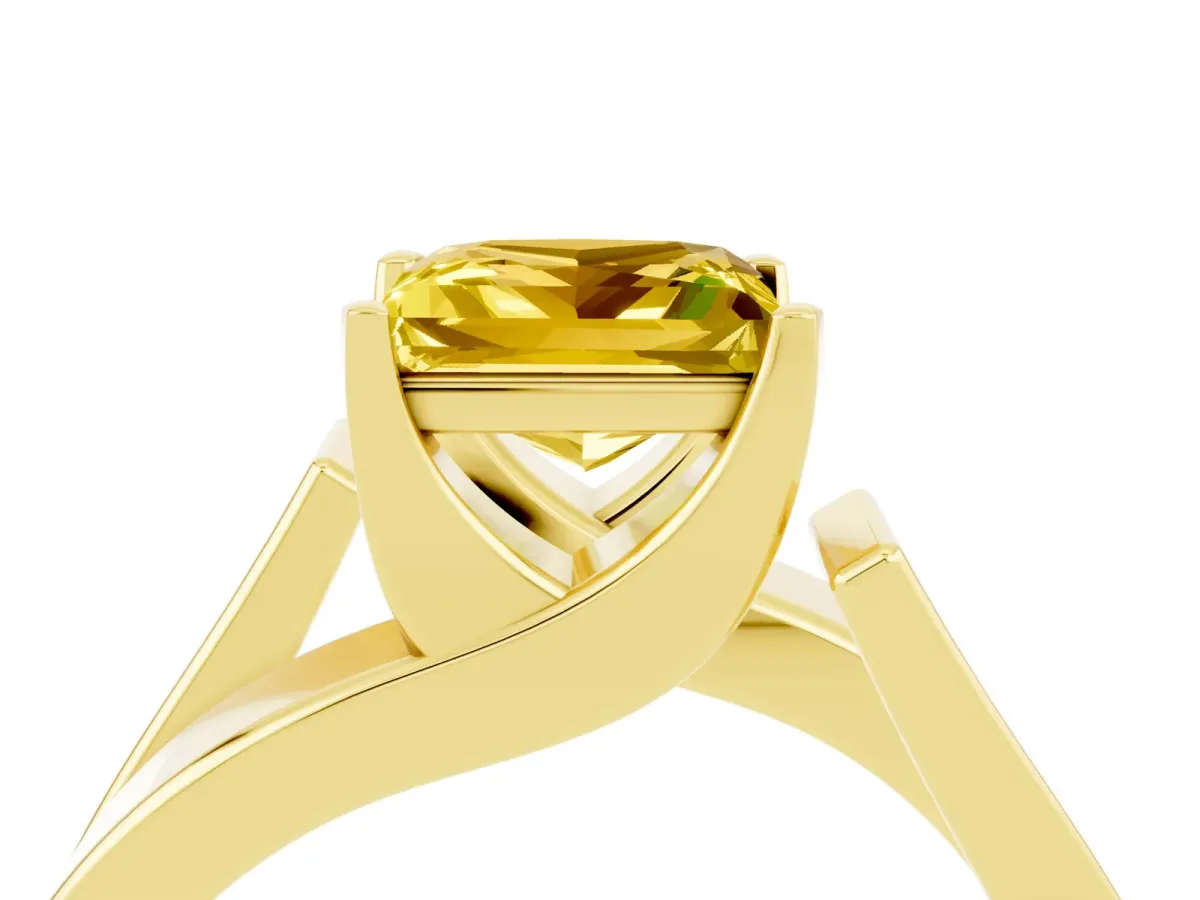 Modern Tension Set Princess Cut Yellow Sapphire Solitaire Wide Band Ring Yellow gold