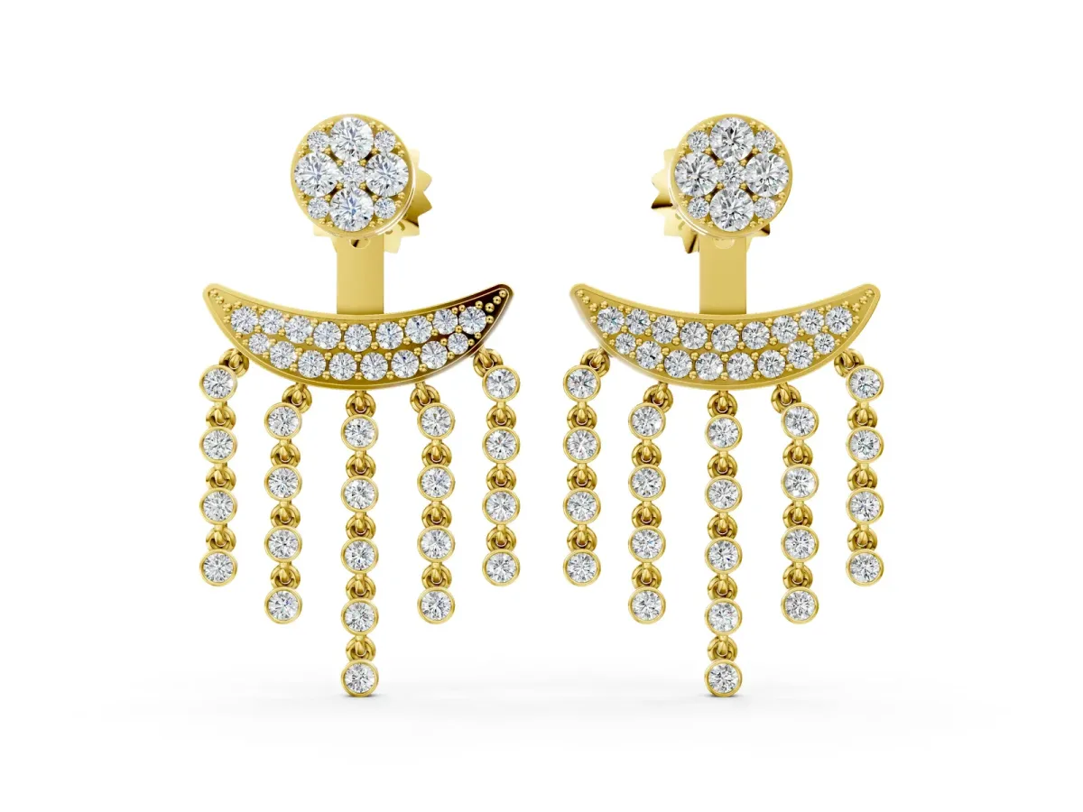 Round Diamond Chandelier Drop Earrings with Round Diamond Accents Yellow gold
