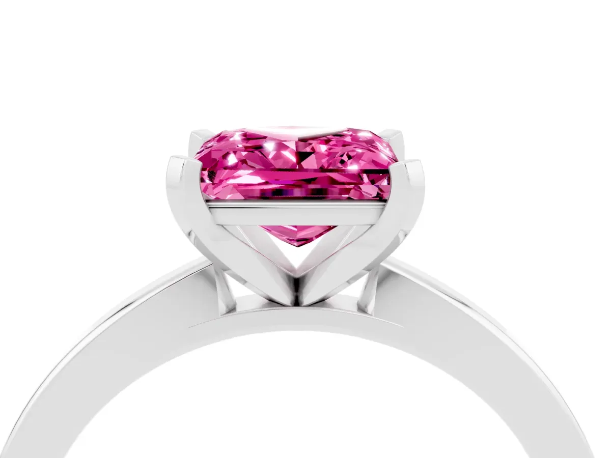 Princess Cut Pink Sapphire Solitaire Engagement Ring with Classic Band and Four-Prong Setting White gold