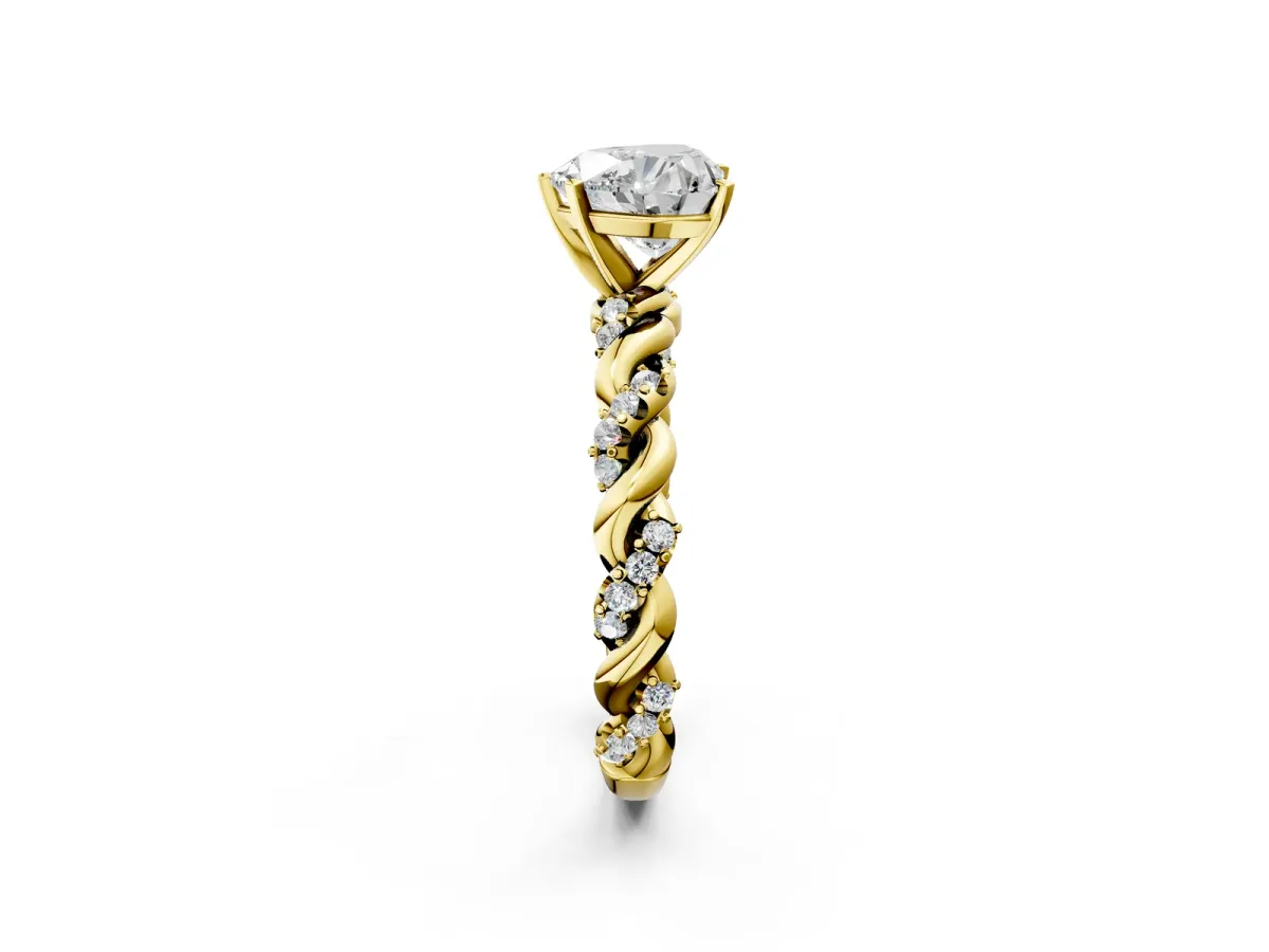 Heart Cut Diamond Solitaire Ring with Twisted Band and Pavé Accents Yellow gold