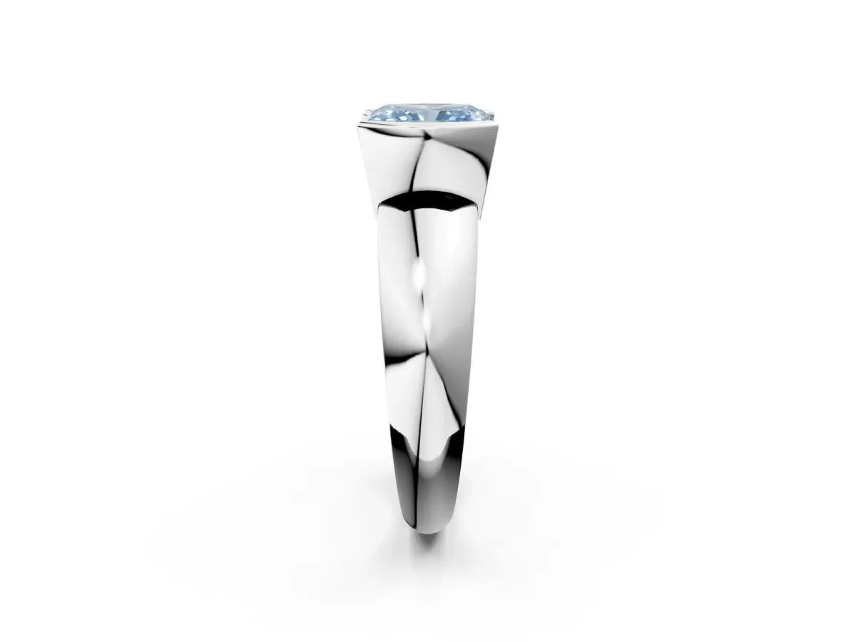 Fancy Blue Radiant Cut Solitaire Tension Set Diamond Ring with Wide Band Platinum
