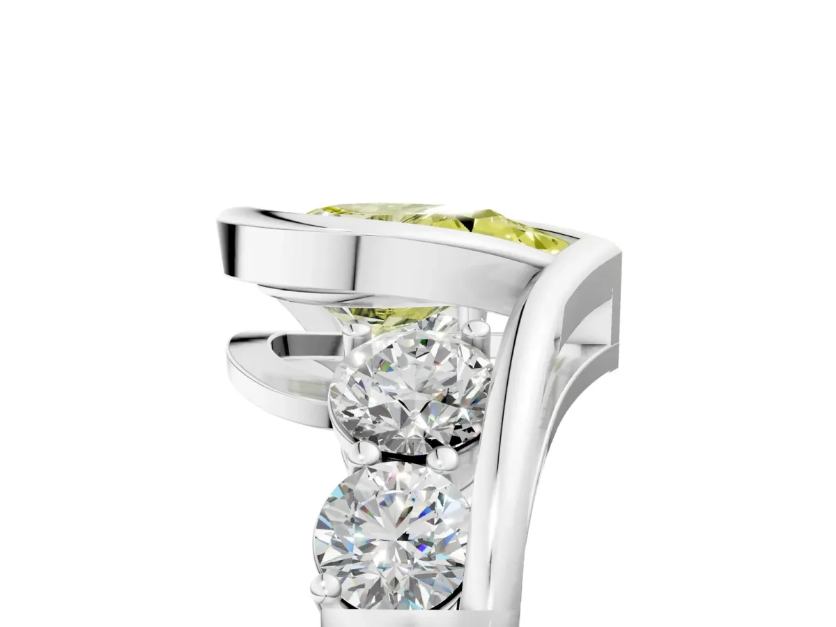 Fancy Yellow Bezel Set Pear Cut Diamond Bypass Ring with Round Accents Silver
