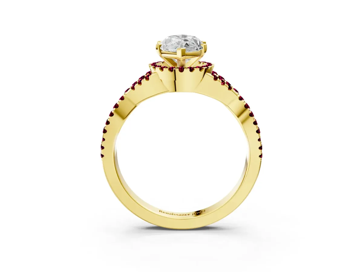Marquise Cut Diamond Garnet Halo Twist Band Solitaire Prong Setting Ring Yellow gold