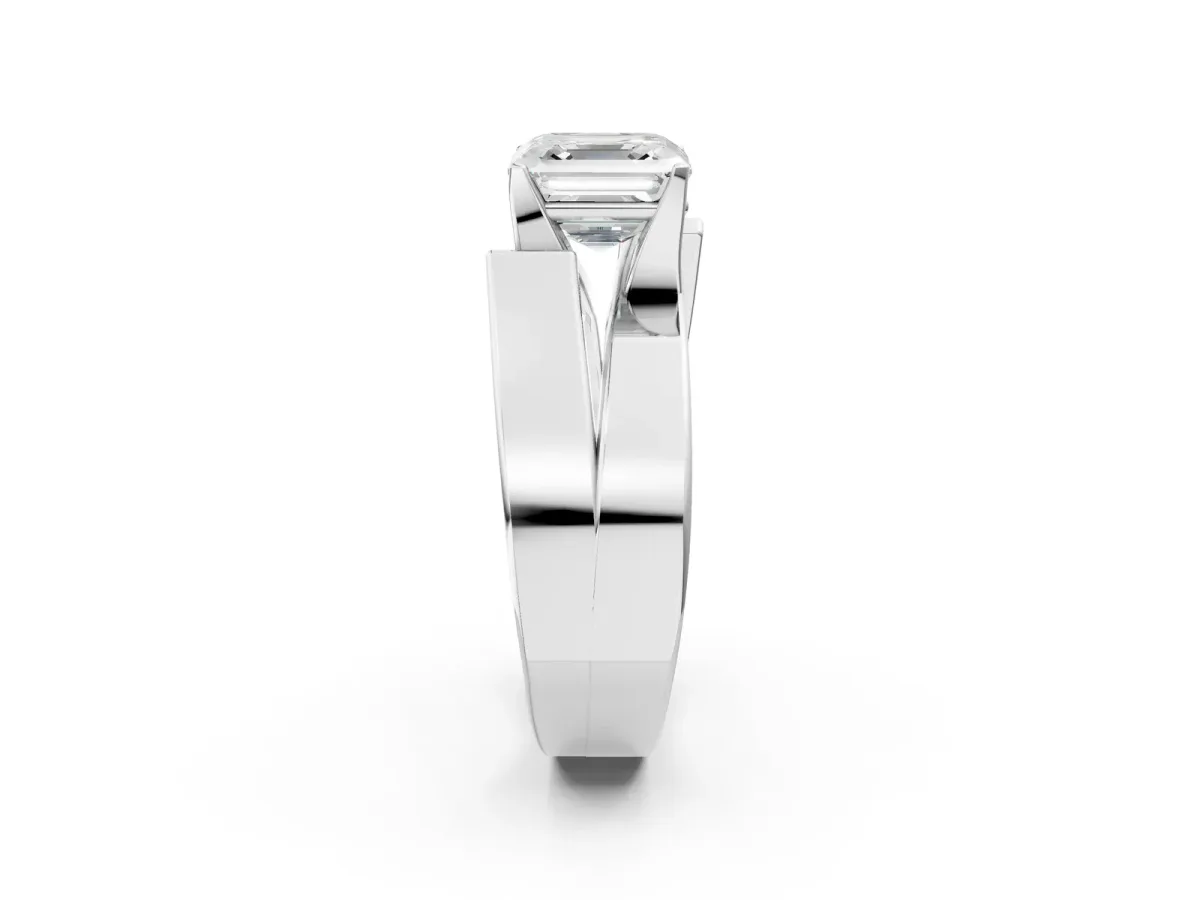 Modern Tension Set Asscher Cut Diamond Solitaire Wide Band Ring Platinum