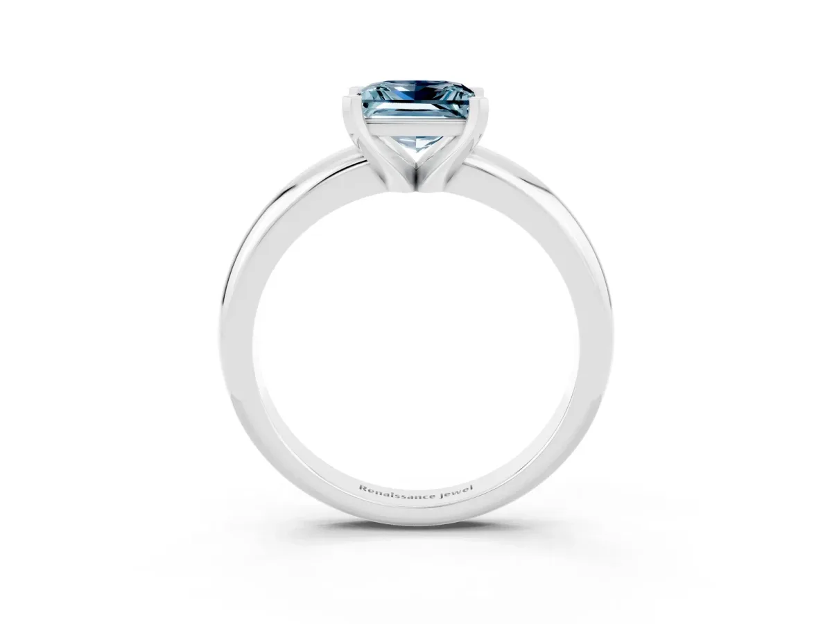 Princess Cut Aquamarine Solitaire Engagement Ring with Round Band and Four-Prong Setting White gold