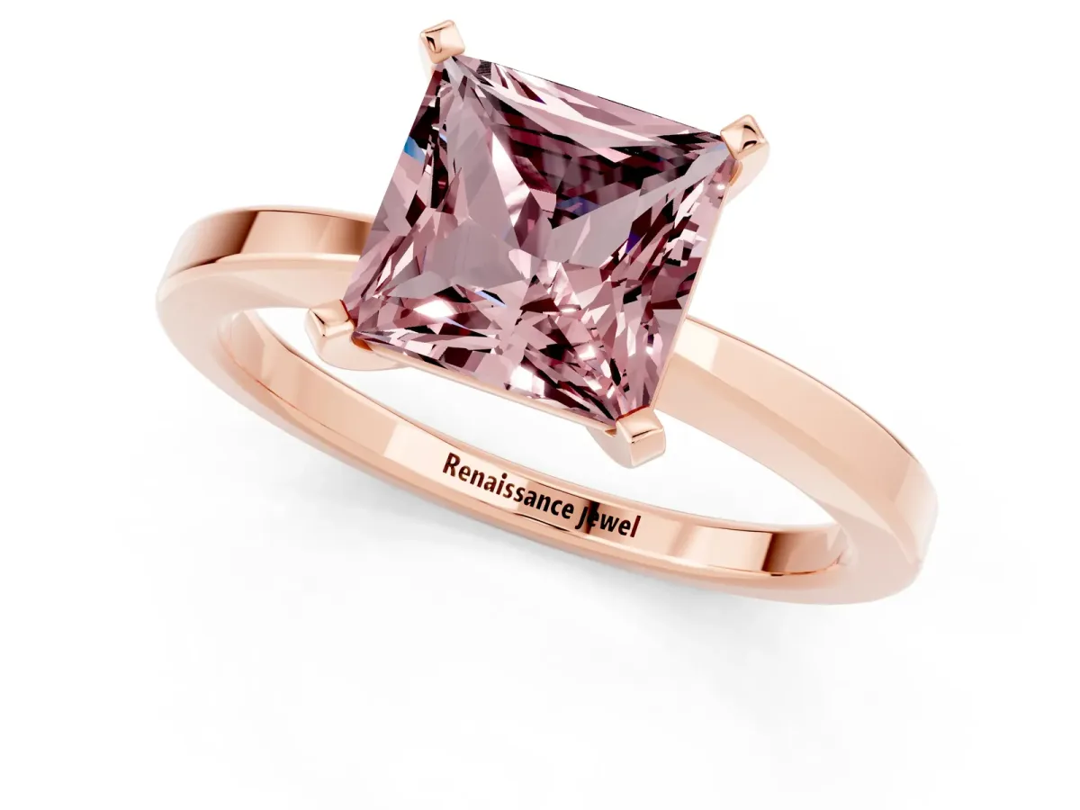 Princess Cut Morganite Solitaire Engagement Ring with Classic Band and Four-Prong Setting Rose gold