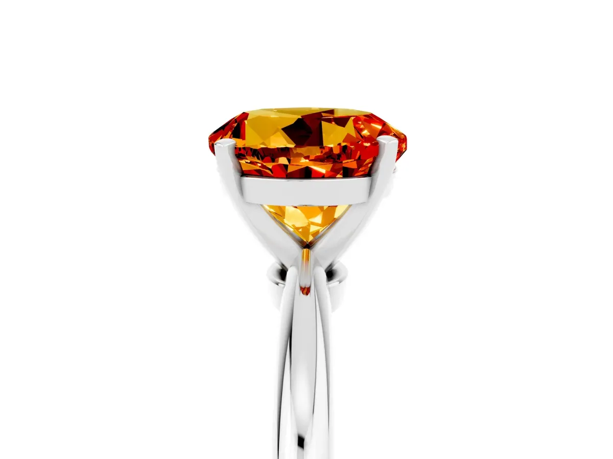Round Cut Citrine Solitaire Ring with Six-Prong Setting and Classic Band Platinum
