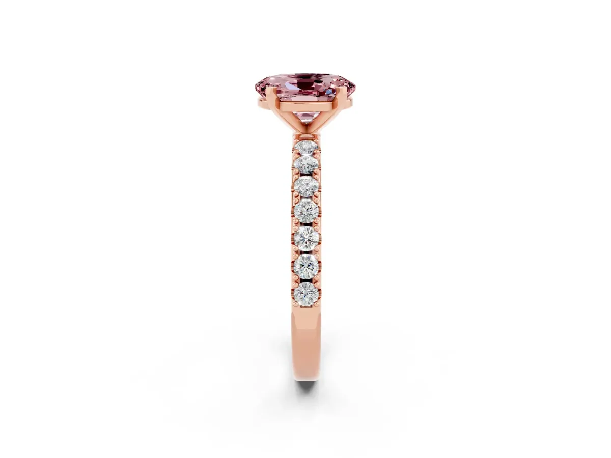 Oval Cut Morganite Solitaire Pavé Band with Four-Prong Setting Rose gold