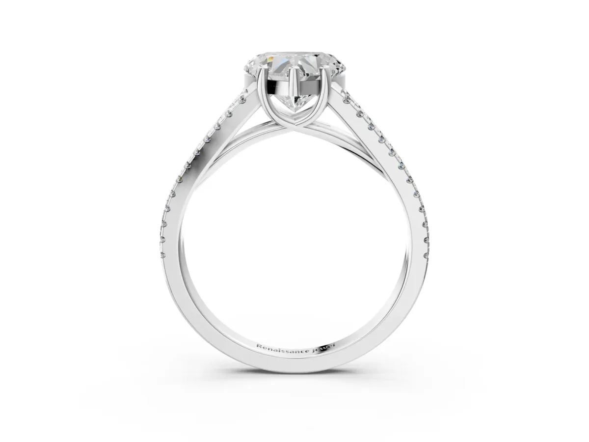 Heart Cut Diamond Solitaire Engagement Ring with Split Shank Pavé Band White gold