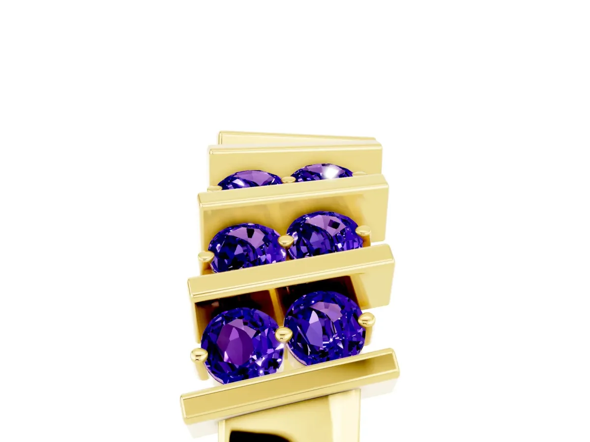 Channel Set Round Tanzanite Anniversary Band with Vertical Prongs Yellow gold