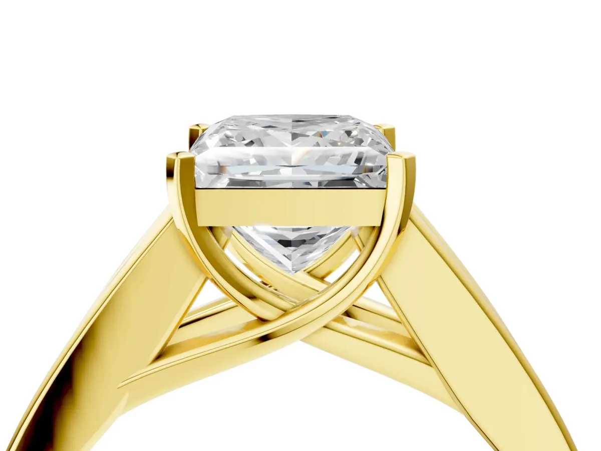 Princess Cut Cut Channel Set Solitaire Ring with Four-Prong Setting Yellow gold