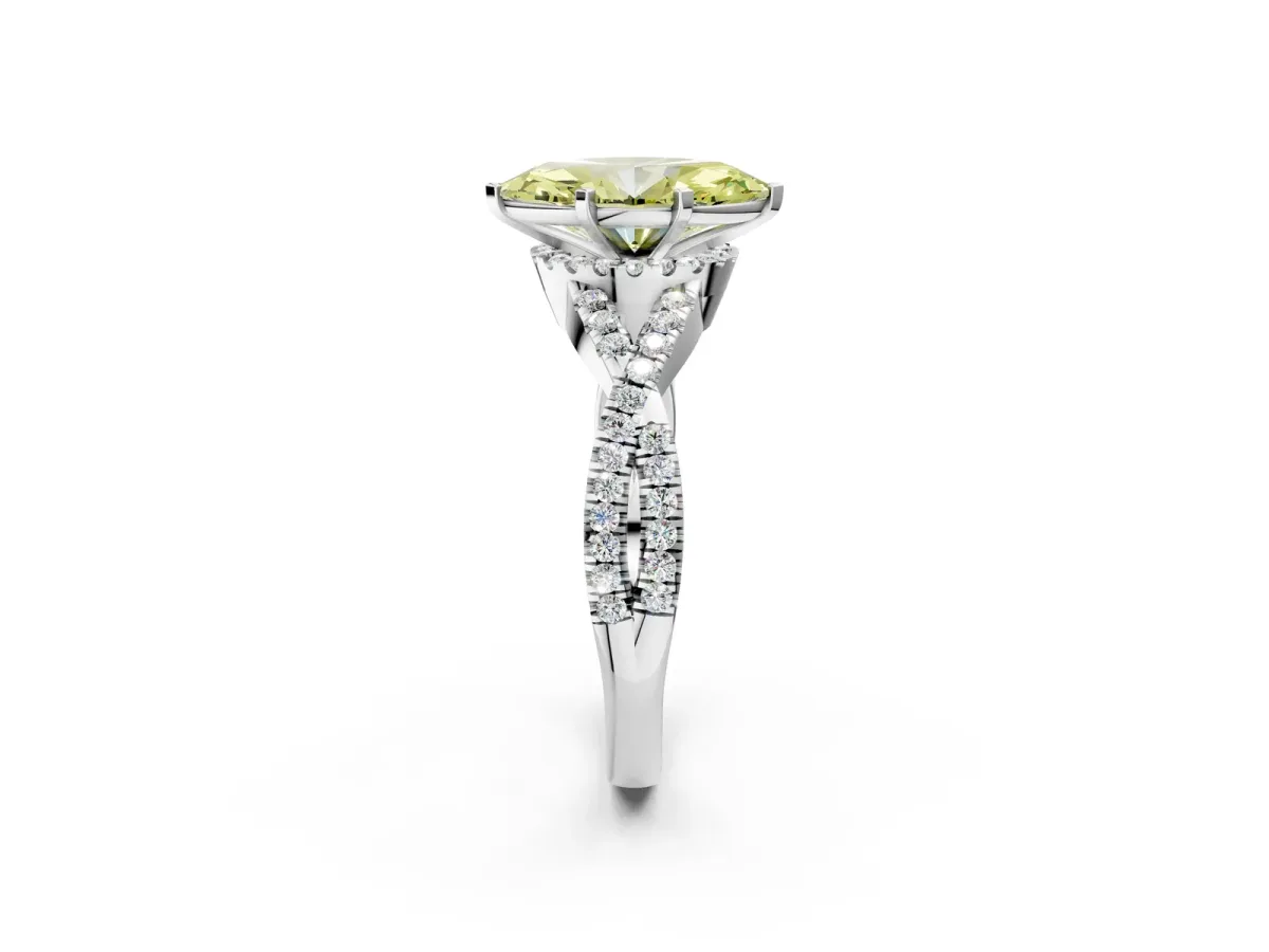 Fancy Yellow Marquise Cut Diamond Halo Twist Band Solitaire Prong Setting Ring White gold