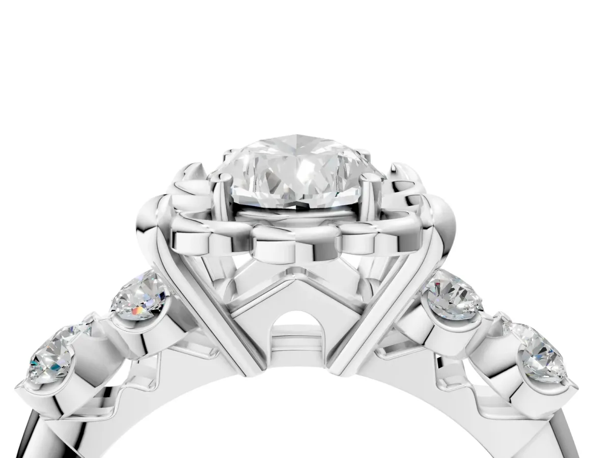 Pear Cut Cut Diamond Floral Halo Engagement Ring with Shared Prong Setting White gold