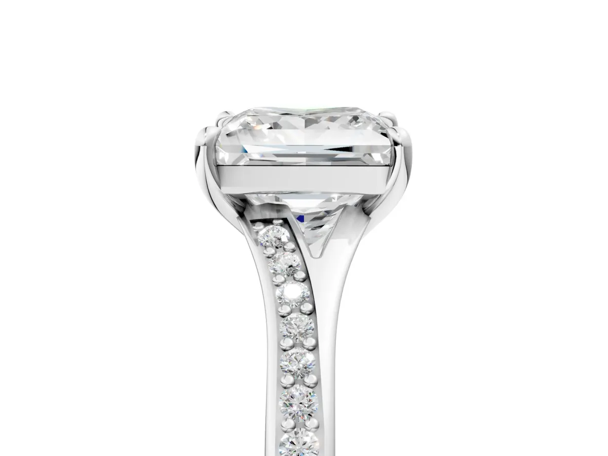 Princess Cut Diamond Solitaire Ring with Pavé Band and Prong Setting Silver