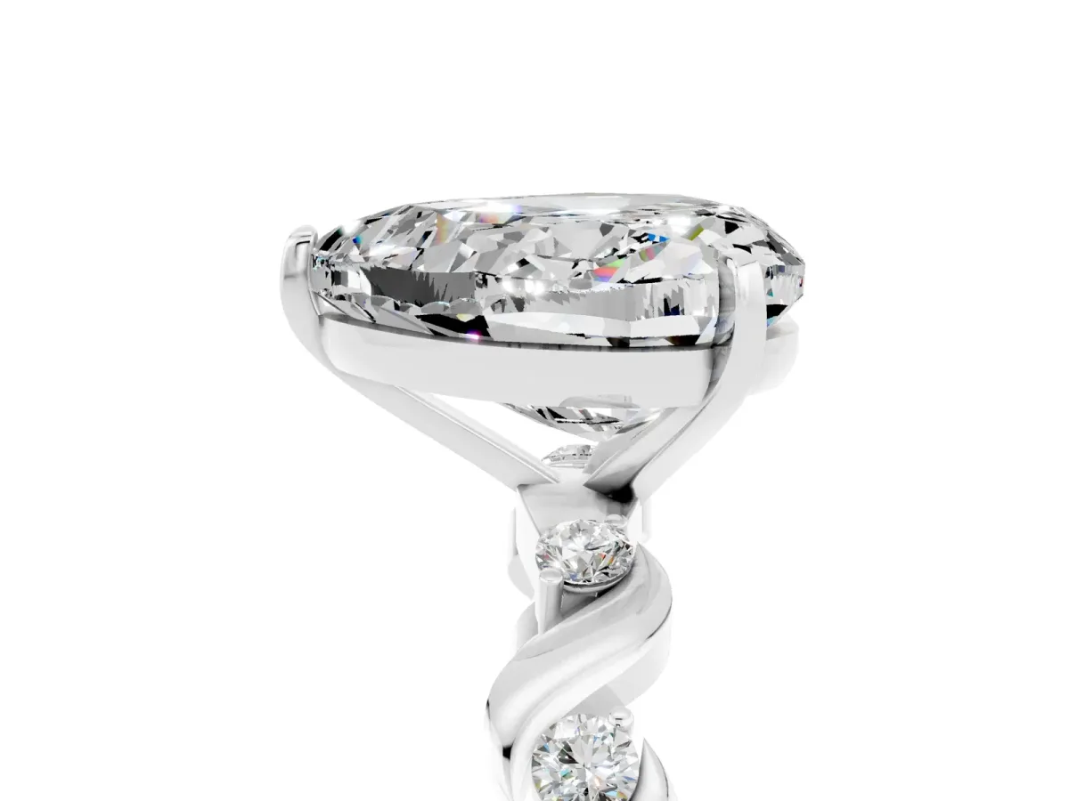 Heart Cut Moissanite Solitaire Twisted Band with Round Accents and Prong Setting White gold